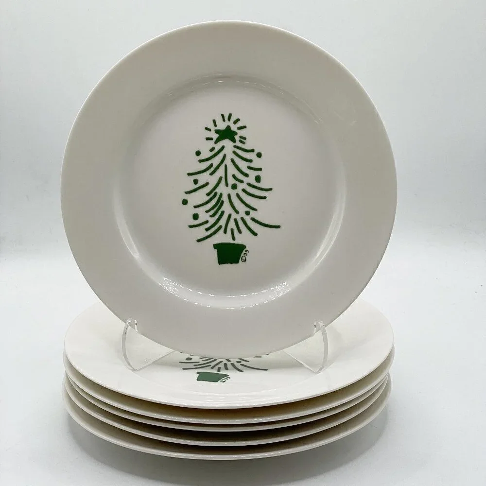 Trish Richman Crate&Barrel Christmas Tree Holiday 1999 Desert Plates Set of 6